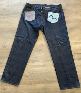 Denim Jeans EVISU Double Back Pockets Size 44 Button Fly  - Picture 1 of 6