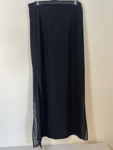 J R NITES Black Crepe Maxi Skirt long 8 straight Slits Beaded Lined sheer formal - Picture 1 of 6
