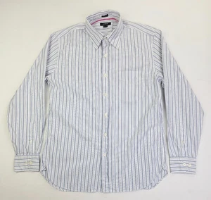 J. Camisa de algodón manga larga a rayas azul blanco talla mediana talla mediana talla Crew a medida para hombre - Imagen 1 de 9
