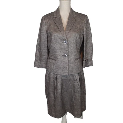 Talbots Suit 2 Pc Skirt  Pockets 3/4 Sleeve Jacket blazer 10p metallic silver - Image 1 of 4