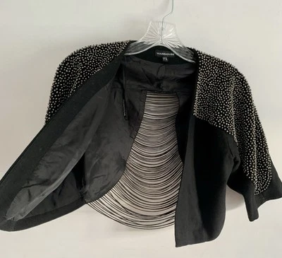 СКЛАД ЧЕРНЫЙ КОРОТКИЕ РУКАВА УКОРОЧЕННЫЙ БОЛЕРО ЖАКЕТ ИЗ БИСЕРА ДЕТАЛИ РАЗМЕР: 12 - Изображение 1 из 4