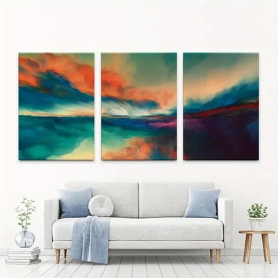 3pcs Abstract Colorful Sunset Landscape Wall Art Canvas Framed 50x70cm - Image 1 of 2