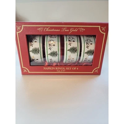 NUEVO Juego de 4 servilleteros de Navidad Spode 22K decoración navideña blanco verde Foto 1 de 4