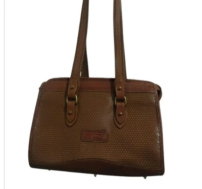 Dooney & Bourke Vintage Essex Brown Leather Satchel AWL Shoulder Bag Polka Dot - Image 1 of 4