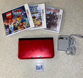 Nintendo 3DS XL Handheld System Red w/4 Games and Charger