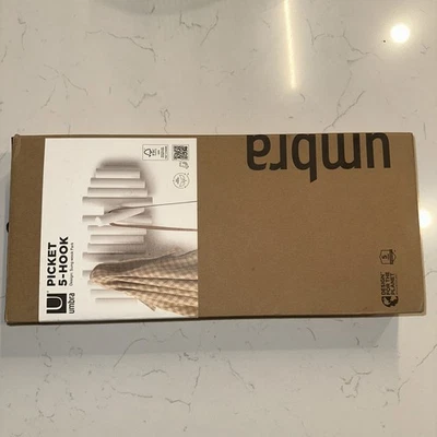 Umbra Picket 5 Hooks, Wall-Mounted Rail, Doubles as Art, Beveled Pine Wood Dowel - Image 1 of 4