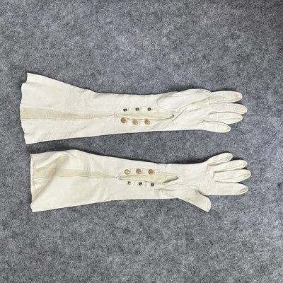 Guantes de ópera de cuero blanco vintage 3 botones a presión extra largos suaves 17"  Foto 1 de 4