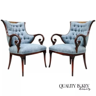 Antique Hollywood Regency Grosfeld House Mahogany & Rosewood Arm Chairs - a Pair - Image 1 of 4