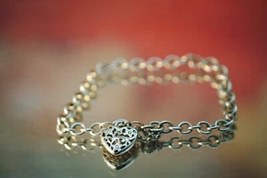 Sterling Silver 925 Bracelet Heart 10.70g - Picture 1 of 8