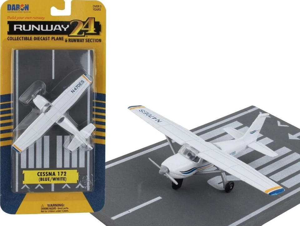 Runway 24 Cessna 172 (Blue/White) N470ES Daron Collectible Diecast Airplane - Image 1 of 3