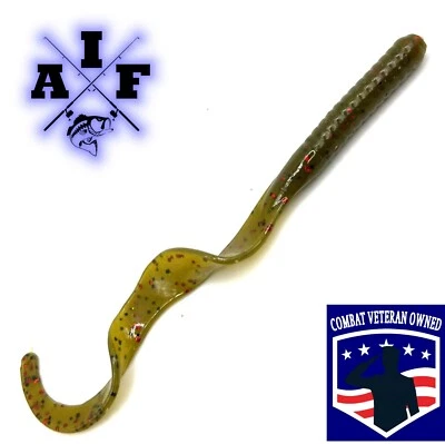 20ct 4.5” ribbon tail worm Green Pumpkin Red Flk Bass Fishing - Image 1 of 4