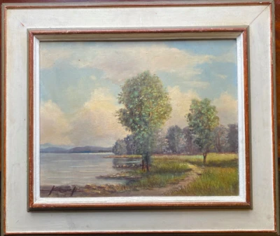 Картина маслом по знаку. Kugeli at Grenfensee в Майнце луг пейзаж с деревьями - Изображение 1 из 4