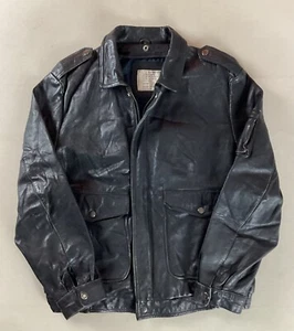 Vintage French Air Force Leather Bomber Jacket Navigator Jacket EU Size 52 44” - Picture 1 of 18