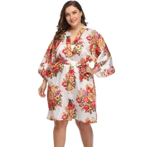 Women's Plus Size Satin Robes Short Silky Bathrobes Bridesmaid Party Gown - Picture 1 of 15