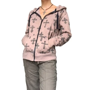 Gothic Mall Goth Cross Zip Up Hoodie Women's Size S - Picture 1 of 6