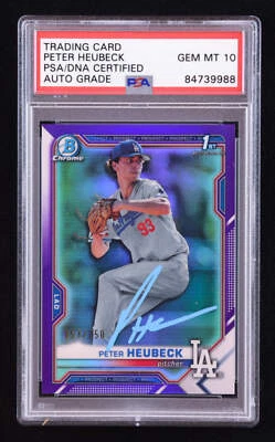 Peter Heubeck Signed 2021 Bowman Chrome Draft Purple Refractors #BDC146 #153/250 - Image 1 of 2