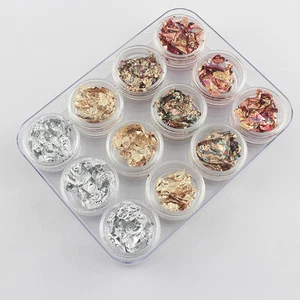 12pcs Nail Art GOLD SILVER COPPER Foil Paillette Chip Flakes Wraps Decro Tips - Afbeelding 1 van 4