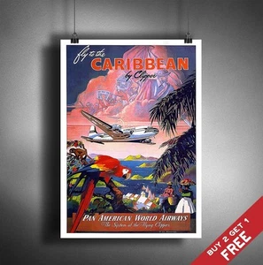 A3 großes KARIBISCHE INSELN POSTER * Vintage Retro Wandbild Deco Druck Bild  - Bild 1 von 3