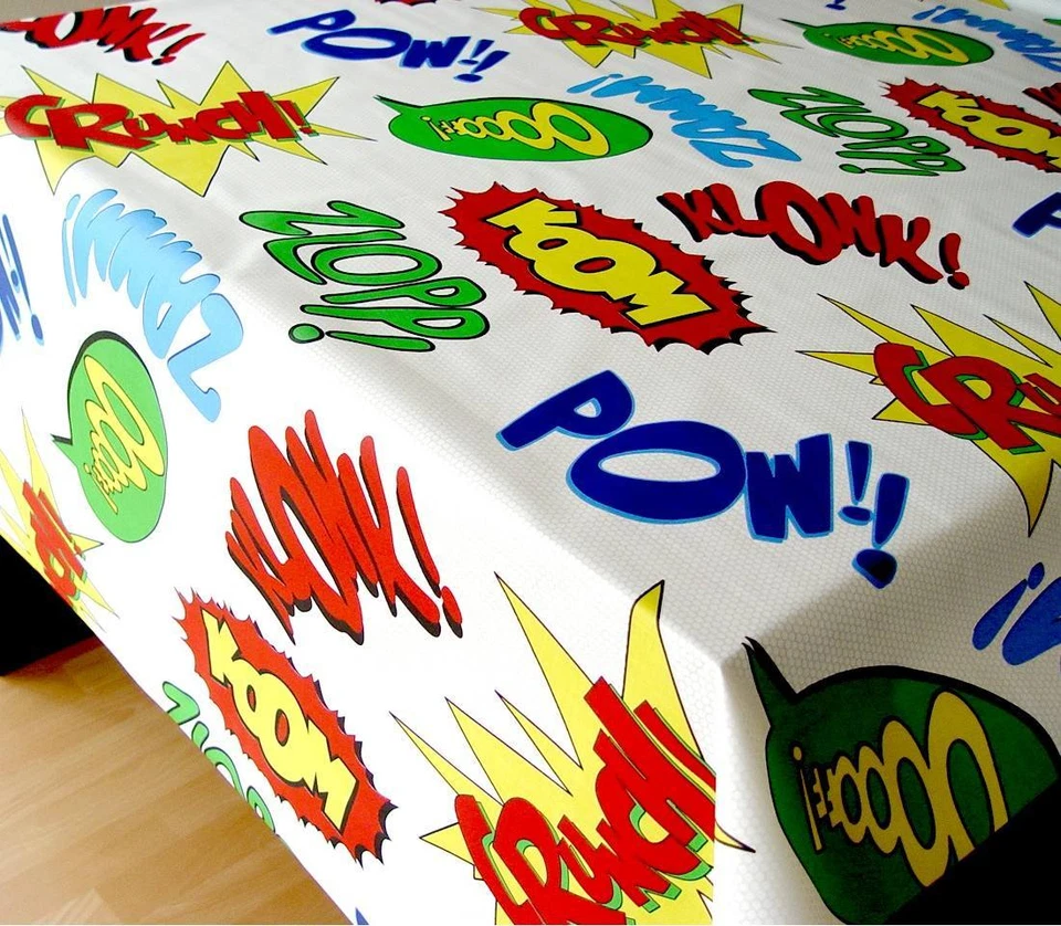 Tischdecke abwaschbare Baumwolle Meterware , Party Comic POW OOOOFF - Bild 1 von 1