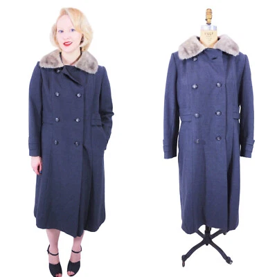 Abrigo Forstmann gris carbón vintage años 60 cuello piel B 40" Foto 1 de 4