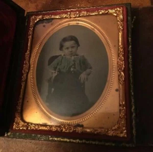 Daguerreotype oder Ambrotype seltenes Kleinkind Foto antik a5b - Bild 1 von 5