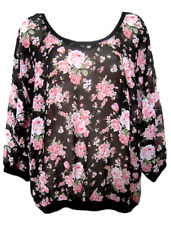 Mix & Co. Floral Blouse Size L Semi Sheer 3/4 Sleeve Top Women's