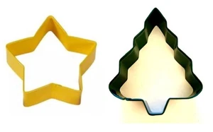 2 Wilton Christmas Cookie Cutters metal star and tree standard size yellow green - Picture 1 of 3