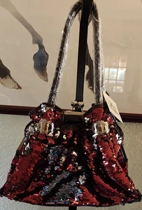 Vintage Texas Leather Manufacturing Pink Sequin Pleated Kiss Lock 2008 Handbag - Picture 1 of 6