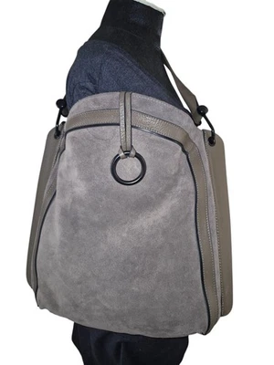 BCBG MAXAZRIA Grande Marrón Cuero Gamuza Cartera Bolso de Hombro Marrón Estilo Hobo Foto 1 de 4