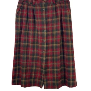 Vintage 70s Pendleton Knockabout Red Plaid Button Front Pleated Skirt Size 16 - Picture 1 of 11