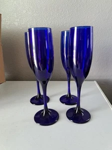 4 Libbey Premiere Colbalt Blue Champagne Flutes  8.75"   - Picture 1 of 4