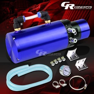7"X2.5" T6061 ALUMINUM OIL CATCH RESERVOIR BREATHER TANK/CAN+VACUUM GAUGE BLUE - Picture 1 of 5