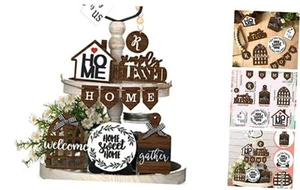 11 Pieces Farmhouse Tiered Tray Decor Home Wood Sign Rustic Farmhouse Style - Picture 1 of 7