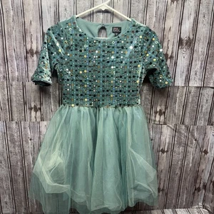 Lilt Teal Gold Velvet Sequins Girls Large L 14 Dress Half Sleeve Dress Up Gown - Picture 1 of 4