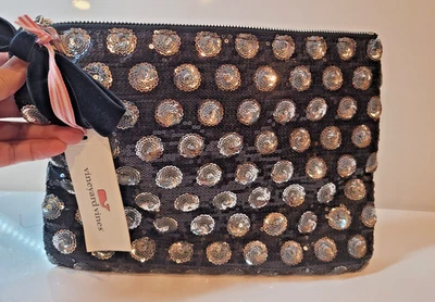 Bolso sin asas Vineyard Vines para mujer negro plateado lentejuelas brillantes lazo de terciopelo glamour nuevo con etiquetas  Foto 1 de 4