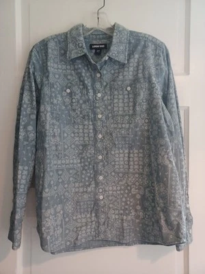 Lands' End patchwork blue denim shirt womens S Western cowgirl cottage bandana  - Image 1 of 4