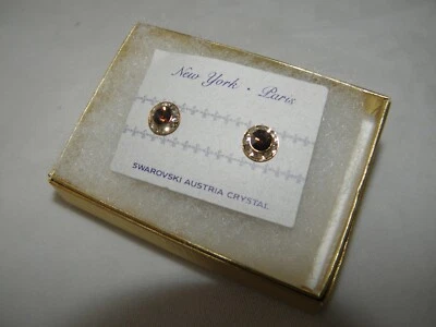 BROWN TOPAZ AUSTRIAN CRYSTAL EARRINGS STUDS W/POSTS GOLD TONE NEW - Image 1 of 4