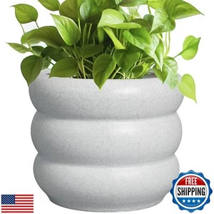 SQOWL Ceramic Planter for Indoor Plants - 8 Inch Plant Pot with Drainage Hole - Picture 1 of 5