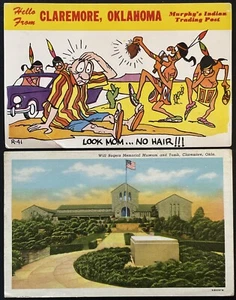 2 Stück RAR! Vintage Postkarte Claremore OK Oklahoma Indian Trading Post Museum - Bild 1 von 6