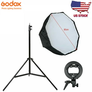 US Godox 80cm Octagon Umbrella Softbox+S-type Bowens Bracket Stand For V850 860 - Picture 1 of 11