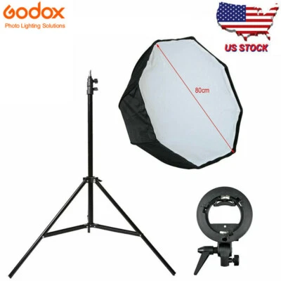 US Godox 80cm Octagon Umbrella Softbox+S-type Bowens Bracket Stand For V850 860 - Image 1 of 4