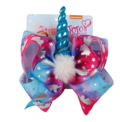 Lazo JoJo grande unicornio moño de pelo con clip de cocodrilo para sujeción segura NUEVO rosa/azul Foto 1 de 2