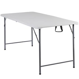 6FT Dining Table, Foldable Plastic Utility Table, Indoor Outdoor Camping White - Picture 1 of 24
