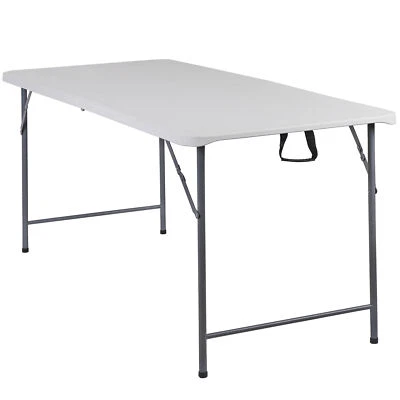 6FT Folding Picnic Table Portable Fold-in-Half Plastic Camping Table with Handle - Image 1 of 4