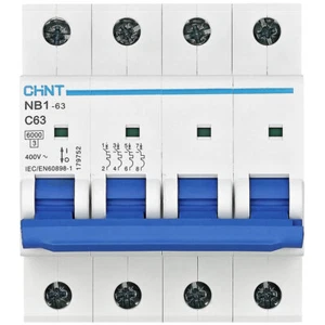Interruttore Automatico Chint 179752 NB1-63 4P 63A 240/415V 6kA IEC/EN 60947-2 - Imagen 1 de 3