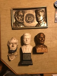 VINTAGE Abraham Lincoln john f kennedy lot bust figure bank wall plague FLAWS - Picture 1 of 16