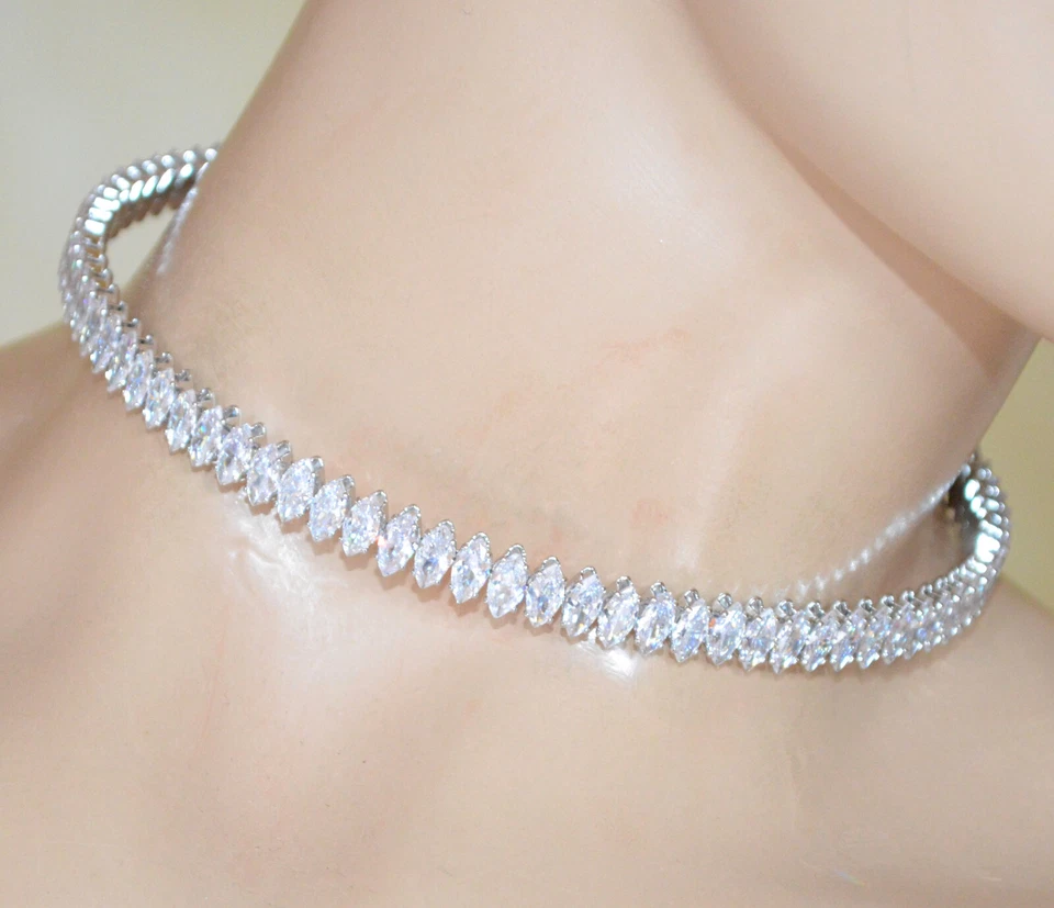 Collana argento donna collarino girocollo cristalli gocce strass collare UX22 - Immagine 1 di 4