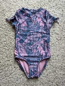 Girls Art Class Blue Pink Floral Polyester Zip Back Swimsuit 1 Piece Small 6/6x - Picture 1 of 7