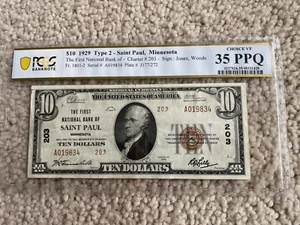 1929 $10 SAINT PAUL FR. 1801-2 BROWN SEAL TYPE 2 NATIONAL CURRENCY CH VF 35 PPQ - Picture 1 of 2
