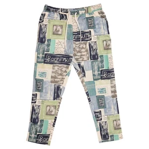 Mens Joggers Harem Pants Abstract Blue Green Drawstring Loose Casual Beach Large - Picture 1 of 6